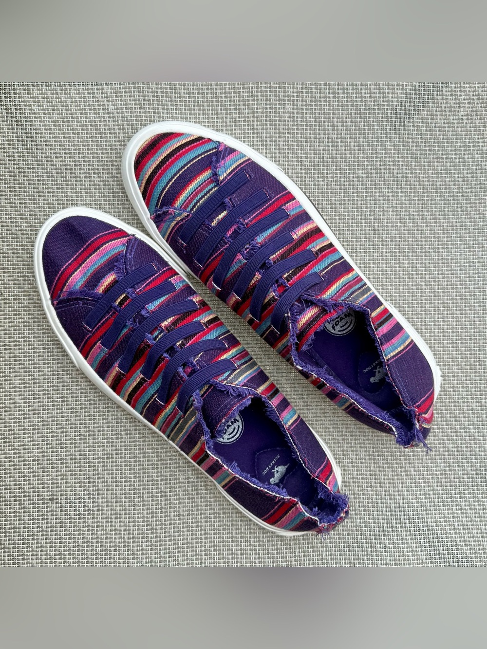 Rocket Dog LIKE NEW Womens sz10 Purple Multi Jokes Aloe Stripe Cotton Sneakers